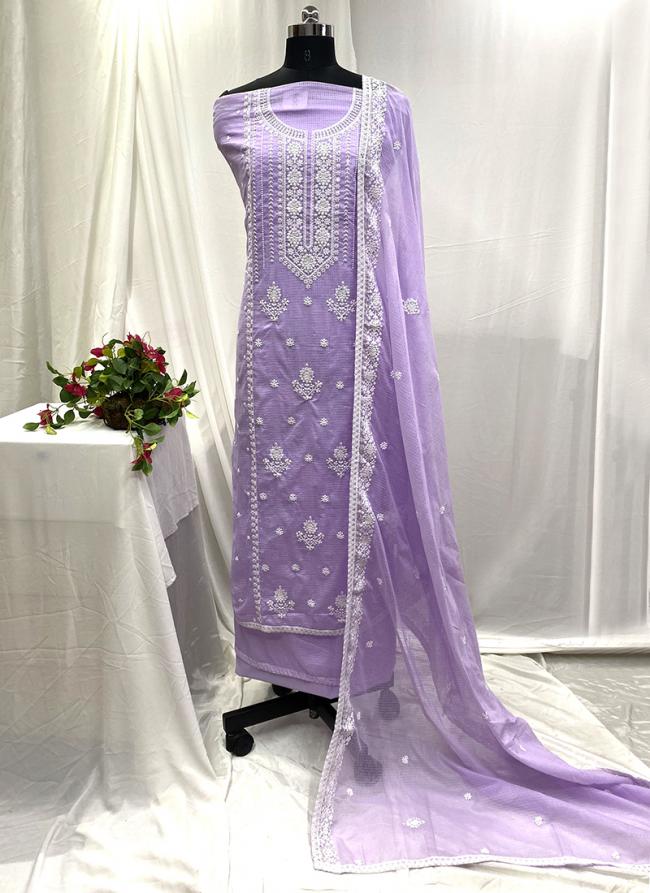 Kota Doriya Lavender Party Wear Thread Work Salwaar Suit